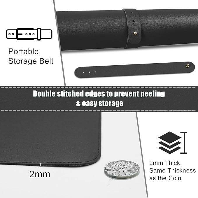 Large Desk Pad 35.4" x 17", Non-Slip Desk Mat with PU Leather & Natural Cork, Waterproof Writing Desk Natural Cork, Computer Mat Desk Protector for Office Home, Black