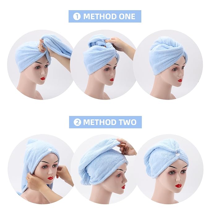 Tecbeauty Microfiber Hair Towel, 4Pcs Hair Wrap for Women Wet Hair Drying Tools