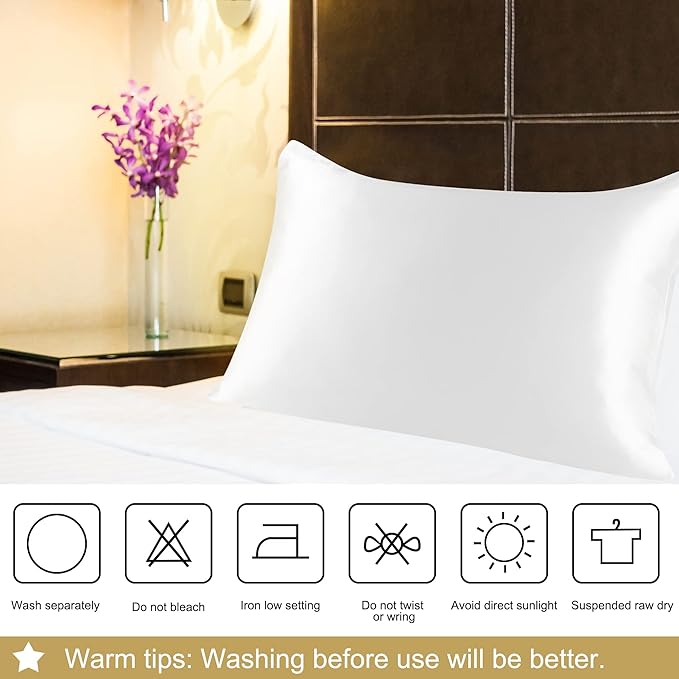 uxcell 1 Pack 100% Charmeuse Pure Silk Pillowcase for Hair and Skin, 350TC 19 Momme Soft Breathable Pillow Case with Hidden Zipper, Pearl White King(20x36inch)