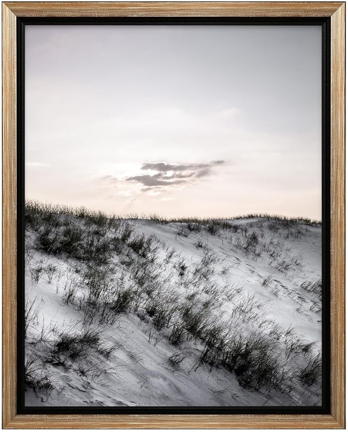 Monem Art Snowy Sand Dunes Landscape Print - Minimalist Winter Nature Poster - Wall Decor for Living Room, Bedroom or Office - 12x16 Silver Framed CANVAS Wall Art by Mareike Bohmer