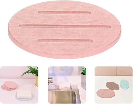 Water Absorbent Diatomite Soap Dish, 2 Pack Diatomite Soap Holder Mat, Fast Water Absorbent, Self-Dry Diatomaceous Soap Bar Holder for Bathroom, Bathtub, Shower, Kitchen (Pink)