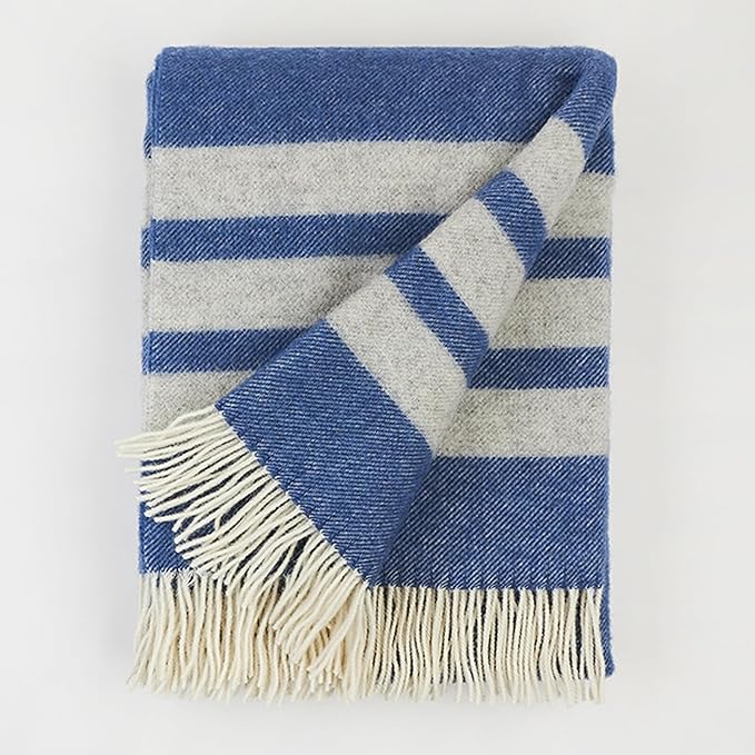 | Wool Blanket/Throw | 100% New Zealand Wool | Perfect for Home and Outdoors | Virgin Wool Blanket with Fringes 55"x79" (140 x 200 cm) (Indigo Blue)