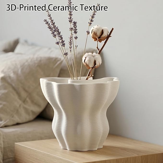 Contemporary White Ceramic Vase, Abstract Irregular Shape Sculptural Accent for Home Decor, Modern Artistic Centerpiece for Coffee Table or Bookshelf
