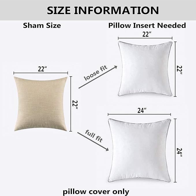 Kevin Textile Textural Faux Linen Throw Cushion Pillow Covers Shams for Couch, Invisible Zipper, 55x55CM (Set of 2, Cream Beige)