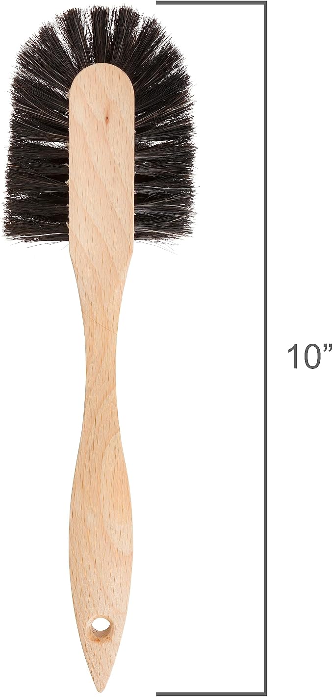 Redecker Dish Brush, Horsehair, Curved Handle – Wrap-Around Bristles for Corner Cleaning, Made in Germany