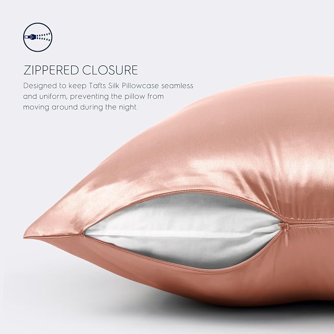 Tafts Silk Pillow Case - 22mm 100% Pure Mulberry 6A Silk Pillowcase for Hair & Skin with Zipper Closure, Cooling, Natural, Organic, Double Sided Pillow Case (Rose Gold, Queen 20x30 1pc)