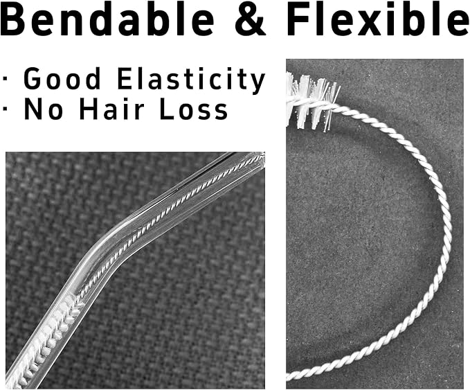 10PCS 8 Inch Straw Cleaner Brush Set, 10mm Diameter Flexible Nylon Cleaning Brushes, Rust-Proof 304 Stainless Steel Reusable Straw Washers for Tumbler Water Bottle Sippy Cup Pipes Tubes