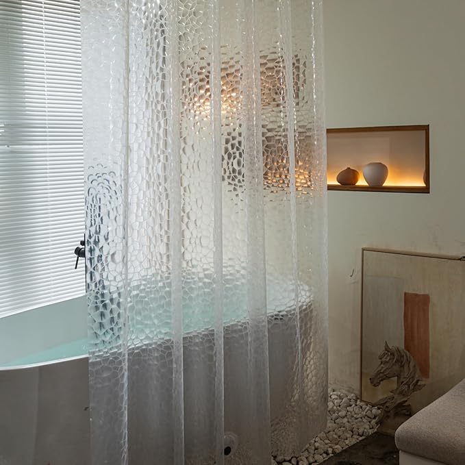 Clear Short Shower Curtain Liner 60 inch Length, EVA 7G Plastic Short Shower Curtain Liner 60 inches Long for Bathroom with 3 Weighted Magnets, Water Cube, 72x60Inches