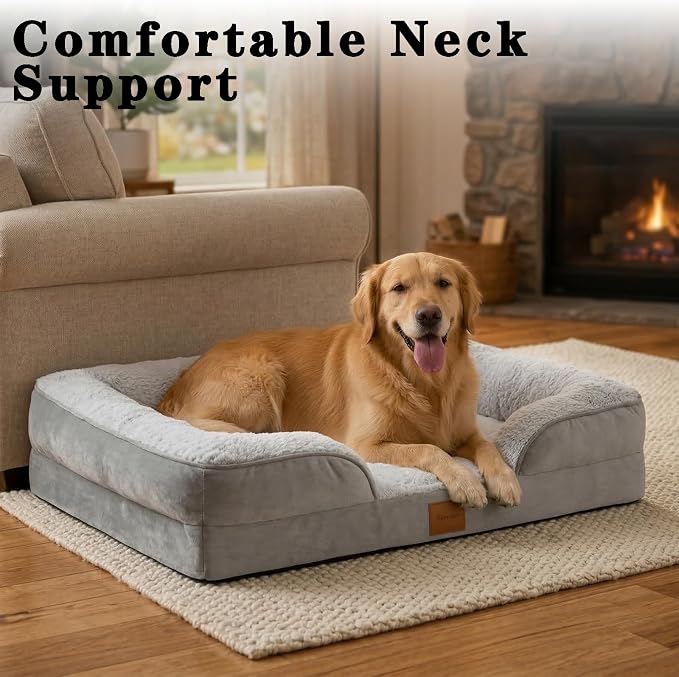 Orthopedic Dog Bed,Waterproof Memory Foam Dog Bed with Washable Removable Cover, Featuring Waterproof Lining and Non-Slip Base,Bolster Dog Couch,Suitable for Use with Dog Crate and Indoors.
