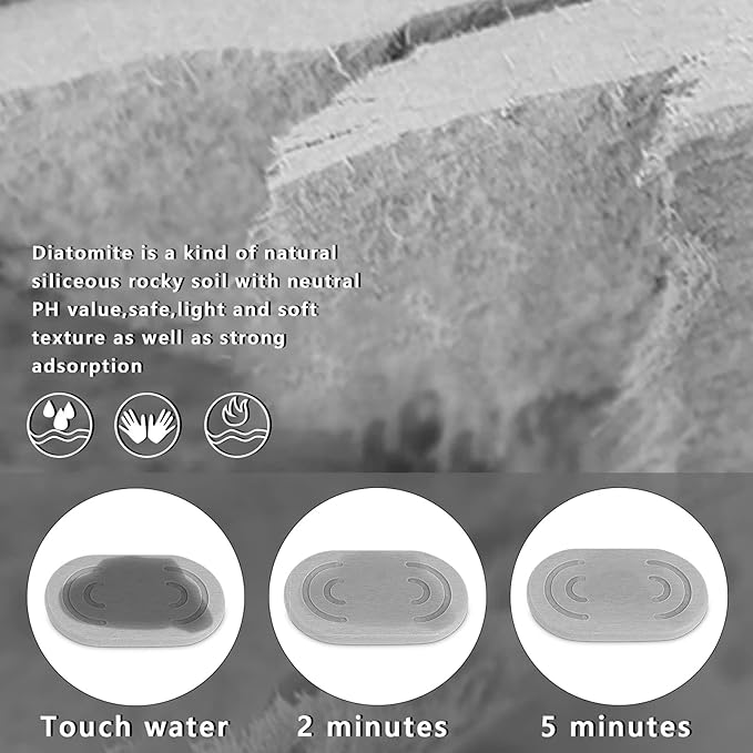 Adorila 2 Pack Diatomite Soap Dish, Water Absorbent Soap Bar Holder Mat, Self-Dry Soap Saver Container for Bathroom (Grey)
