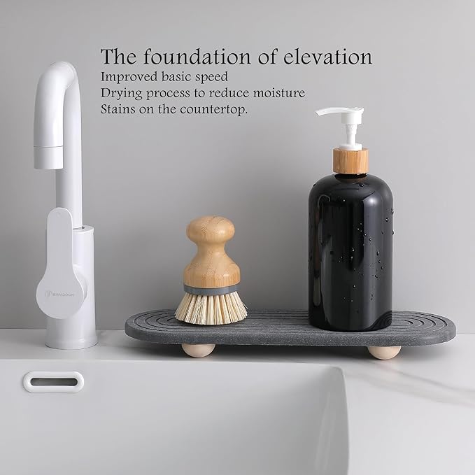 2PCS Water Absorbing Stone Tray for Sink, Quick Drying Diatomite Bathroom Tray Countertop, Stone Drying Mat for Kitchen Counter Faucet, Soap Dish Dispenser Vanity Organizer, Dark Gray-11.8" x 4"