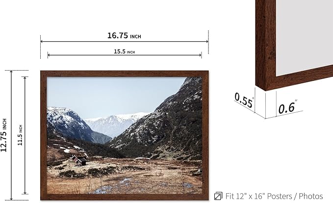 Monem Art Scandinavian Mountain Cabin Landscape Photography Print - Nordic Nature Scenic Art Poster - Wall Decor for Living Room, Bedroom or Office - 12x16 Brown Framed Wall Art by Mareike Bohmer