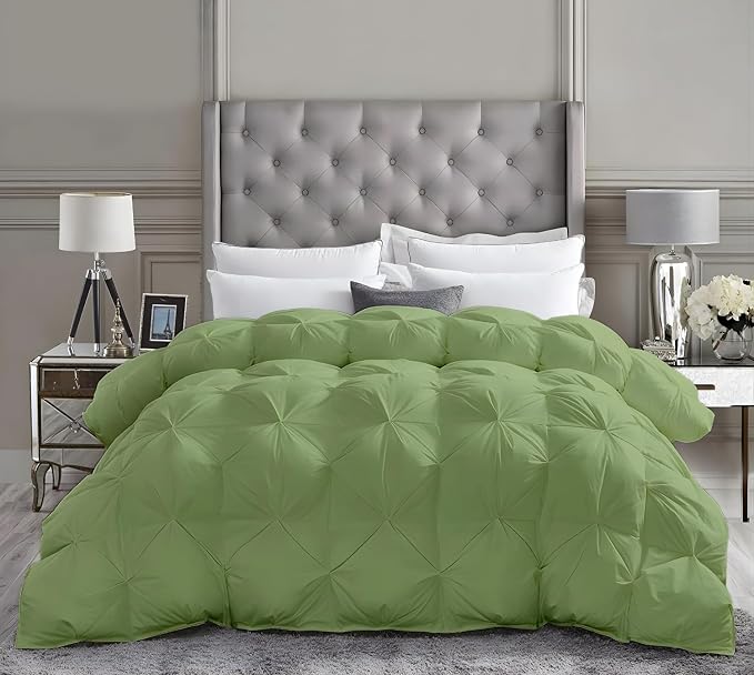 Super King Plus Down Alternative Comforter 120x120 Inch Moss – 500 GSM Ultra Soft Breathable, Luxury Pintuck Pinch Pleat, All Season Duvet Insert with Corner Tabs, Machine Washable