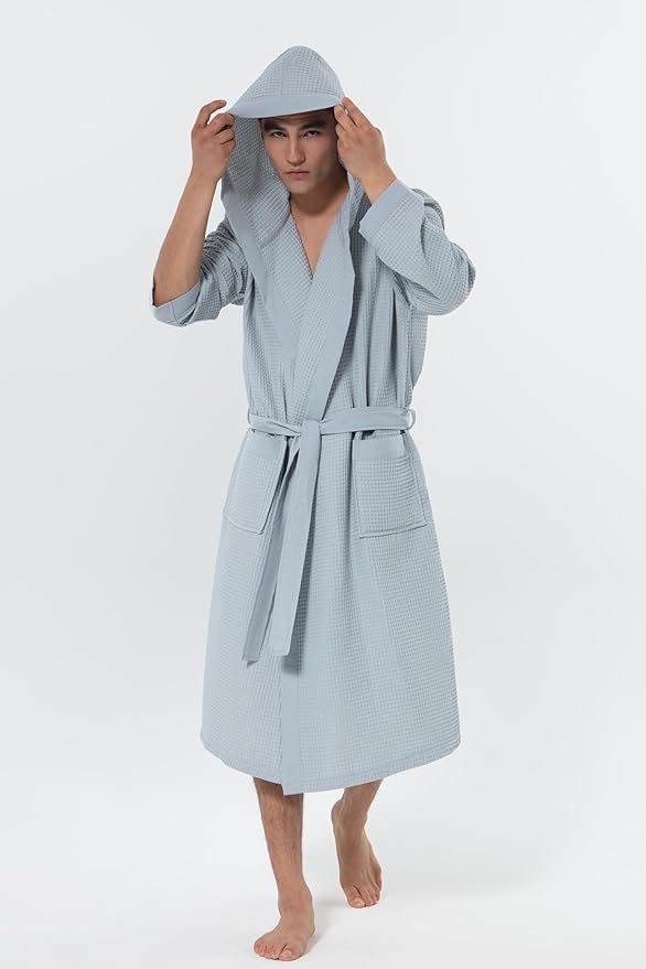 SEYANTE Turkish Cotton Waffle Robe for Men – Organic GOTS Certified Spa Bathrobe, Lightweight Kimono, Soft Cotton Bathrobe
