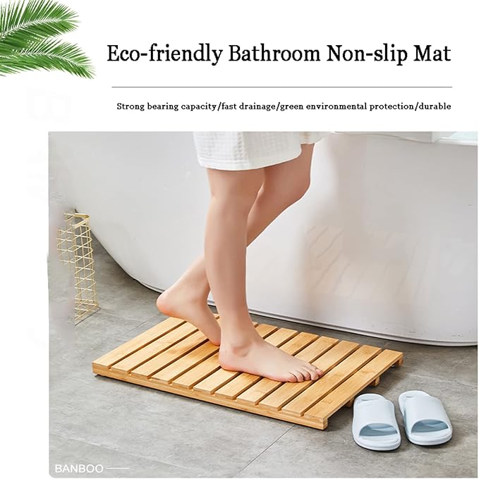Bamboo Duckboard Bath Mat,Natural Wooden Shower Mat,Bamboo Wood Bath Mats for Bathroom, Non Slip Bathmat, Wooden Rug for Shower Tub Spa and Sauna Floors,Natural Color,80x110cm/31x43in