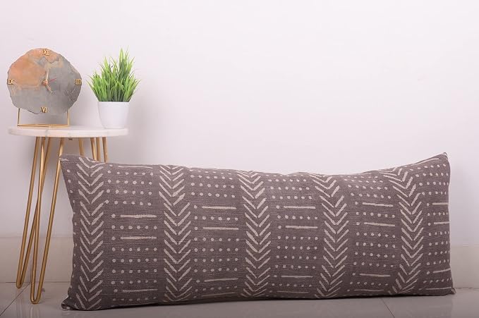 Trade Star Body Pillow Cover Lumbar Pillow Case 100% Cotton Pillow Cover Modern Rustic Back Rest Support Cushion Case Mudcloth Accent Farmhouse Fall Decor Cushion Cover (Grey (Snow), 14 X 36 Inch)