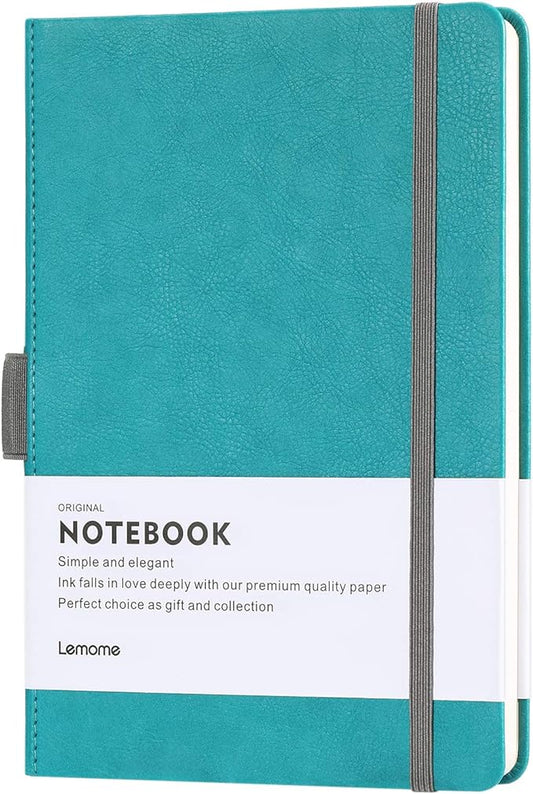 Lemome Thick Classic Notebook with Pen Loop A5 College Ruled Hardcover Writing Notebook with Pocket + Page Dividers Gifts, Banded, Large, 180 Pages, 8.4 x 5.7 in