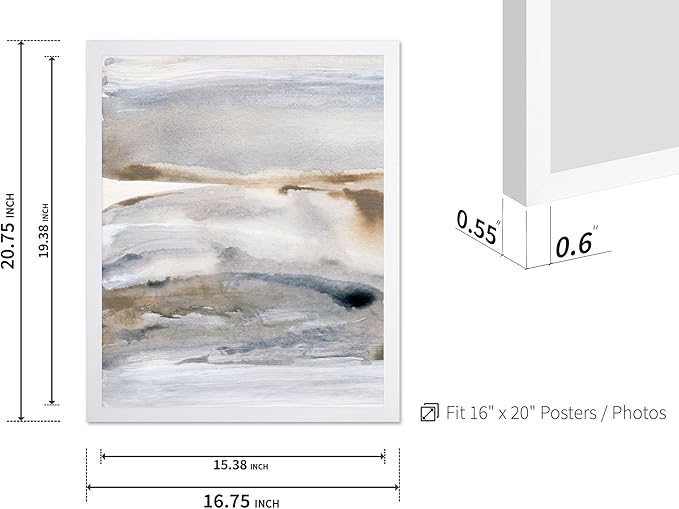 Monem Art Neutral Abstract Watercolor Landscape Wall Art - Minimalist Earth Tone Contemporary Painting Poster - Modern Calm Aesthetic Art Print - 16x20 White Framed Wall Art by Mareike Bohmer