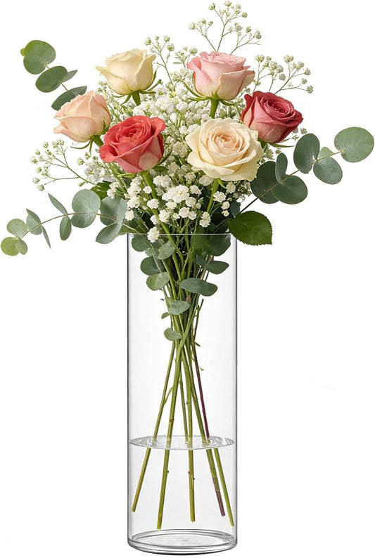 Acrylic Flower Vase Cylinder, 11.81" Tall Clear Plastic Vase for Centerpieces - Shatterproof Wedding, Event & Home Decor Vase, 3.94"X11.81" Tall Round - Clear