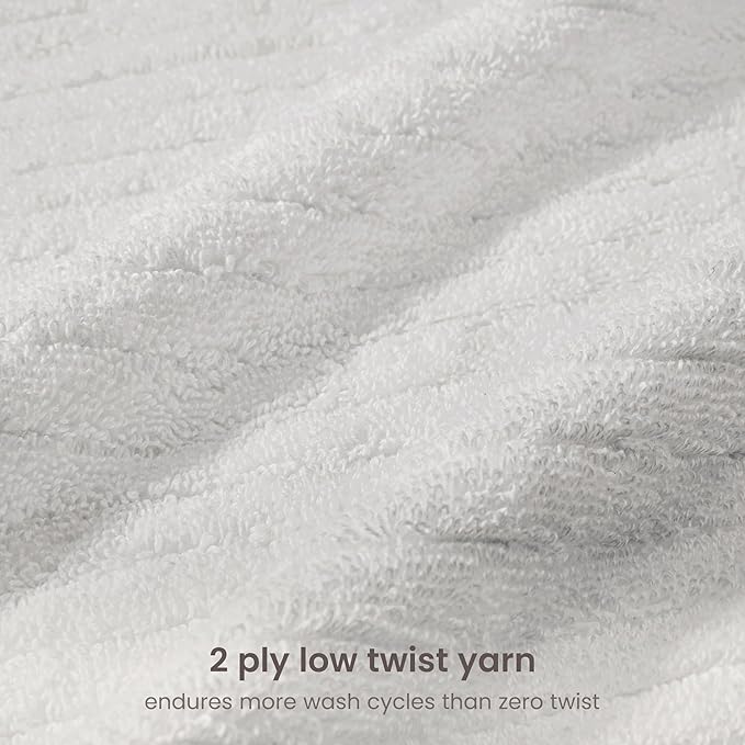 BIOWEAVES 100% Organic Cotton 6-Piece Luxury Bathroom Ribbed Towel Set GOTS Certified 700 GSM, 2 Bath Towel, 2 Hand Towel & 2 Wash Cloths - White