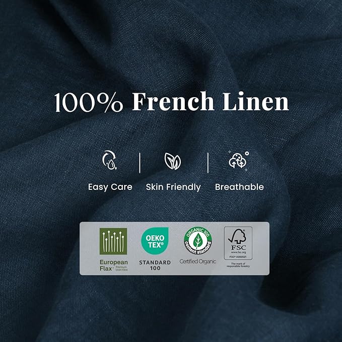 S VICTORY SYMBOL 100% Organic Linen Duvet Cover Set Queen Size,Natural French Linen Bedding Set with Stone Washed,Comforter Cover with Button Closure(Navy) Soft,Breathable