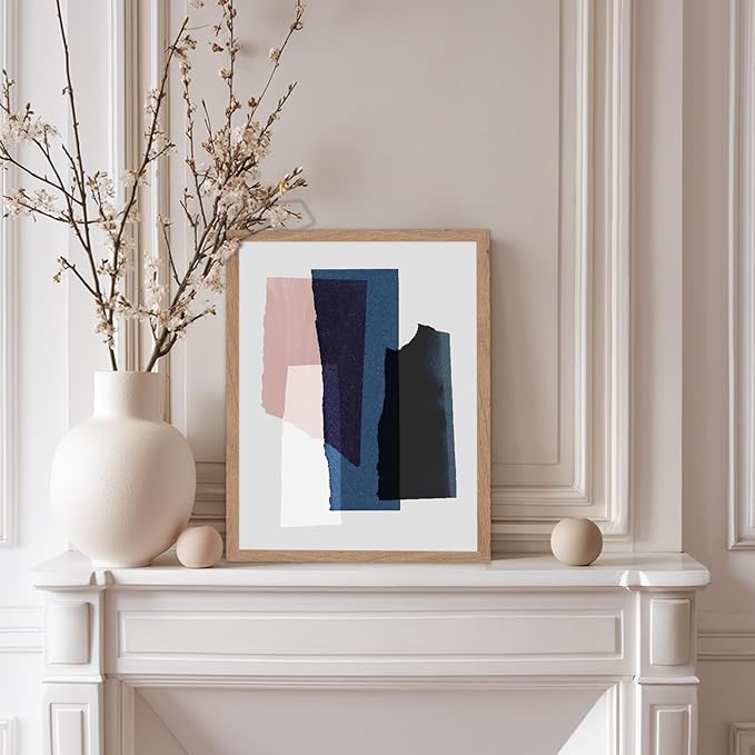Monem Art Abstract Torn Paper Collage Print - Minimalist Modern Art Poster - Wall Decor for Living Room, Bedroom or Office - 12x16 Beige Framed Wall Art by Mareike Bohmer