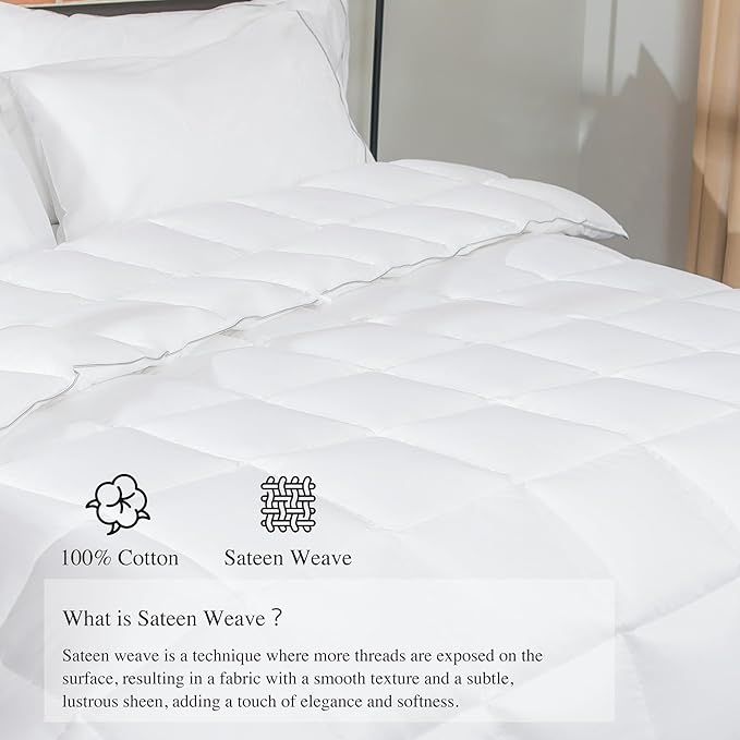 sunflower Comforter Duvet Insert Queen Size White Down Alternative Filling Cotton Shell All Season Hypoallergenic Warm Breathable Noiseless Machine Washable with Corner Taps