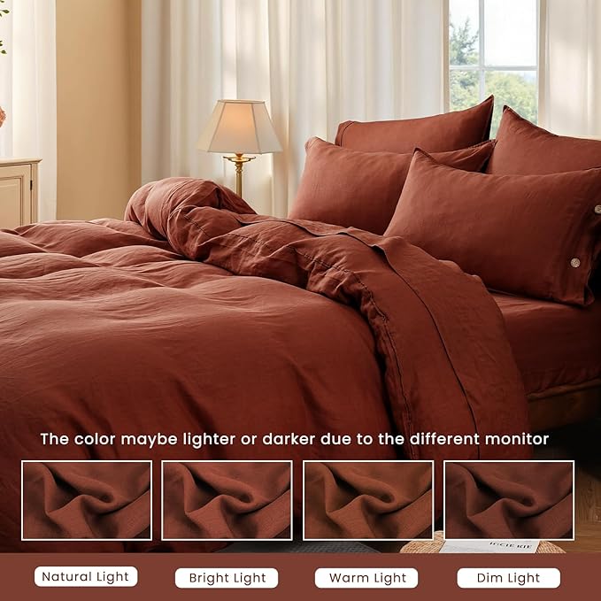 S VICTORY SYMBOL 100% Organic Linen Duvet Cover Set King Size 3pcs,Natural French Washed Flax Solid Color Soft Bedding(1 Duvet Cover and 2 Pillowcases) with Coconut Button Closure(Burgundy)