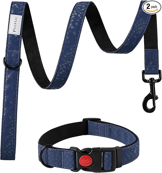 Soft Leather 4ft Dog Collar and Leash Set,Stylish 4ft PU Leather Dog Training Leash, Adjustable Durable Pet Collars with Quick Release Buckle for Large Dogs,Medium Dogs,Terracotta (Blue, 4 feet)