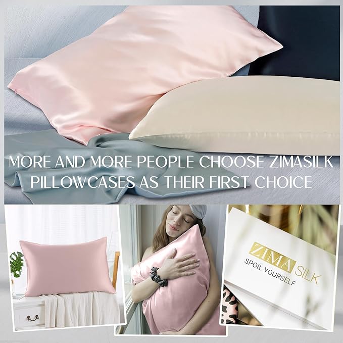ZIMASILK 100% Pure Mulberry Silk Pillowcase for Hair and Skin Health,Soft and Smooth,Both Sides Premium Grade 6A Silk,600 Thread Count,with Hidden Zipper,1pc(Standard 20''x26'',Pink)