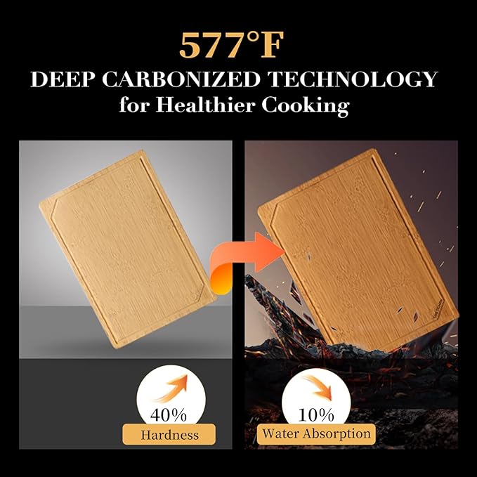 THETCHRY Wood Cutting Board for Kitchen,Non-slip Bamboo Cutting Board with Juice Groove & Handle,Charcuterie Chopping Board for Meat, Perfect Size for Prep & Serving,16.5''Lx11.6''Wx0.6''TH