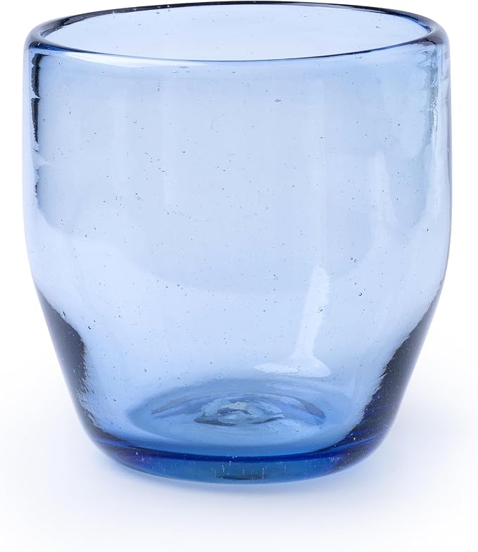 9 oz Hand Blown Mexican Drinking Glasses - Set of 6, 9 fl oz each, Light Cobalt