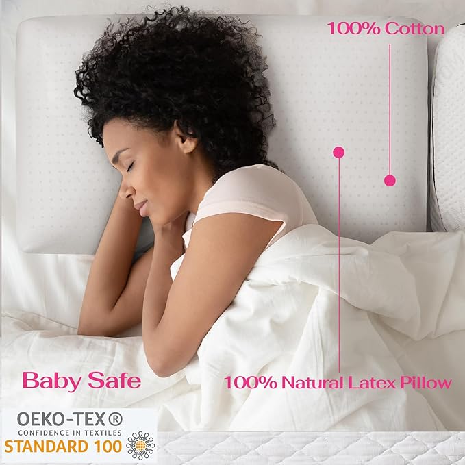 100% Talalay Latex Pillow Bed Pillow for Sleeping, Extra Soft Natural Latex Sleeping Pillow for Back, Stomach or Side Sleepers, Removable Breathable Cotton Cover (1, King (Low Loft))