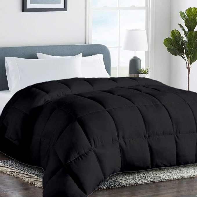 All Season Hypoallergenic Luxurious Down Alternative Cotton Comforter, Ultra-Soft 750 Fill-Power Oversized King Plus Size Measures 120" x 128", Black