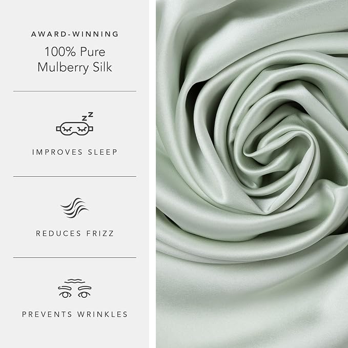 Fishers Finery 19mm 100% Pure Mulberry Silk Pillowcase, Quality Tested (Light Green, K)