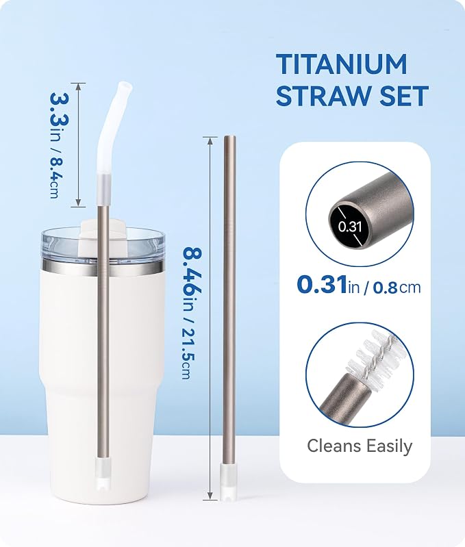 Heavy - Duty Titanium Straws 8.5" Reusable for 20 oz Tumlbers | Metal Drinking Straws for All Kinds of Hot & Cold Drinks, Eco Conscious, BPA Free with Cleaning Brush(Transparent)