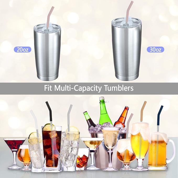 Tronco Set of 6 Stainless Steel Reusable Metal Straws with Silicone Flex Tips Elbows Cover, Metal Drinking Straws for Tronco Tumbler, 6 Steel Straws,6 Silicone Tips,1 Straw Cleaning Brush