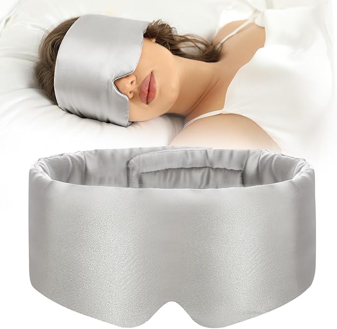 SECZIPE 100% Mulberry Silk Sleep Mask Eye Mask for Women Man with Adjustable Band, for Side Sleeper Blackout Sleep Mask for Travel Rest and Office (Gray)