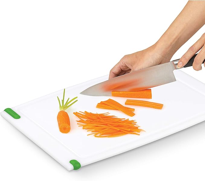 GoodCook Touch Cutting Board Polypropylene Reversable with Juice Groove and Non-Skid Silicone Feet, 10 x 15-Inch, White