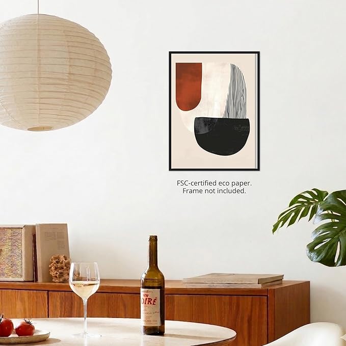 Moonow7 Modern Abstract Wall Art, Neutral Boho Geometric Print Minimalist Aesthetic Poster for Bedroom, Living Room, Unframed Size 50x70 cm / 20x28″