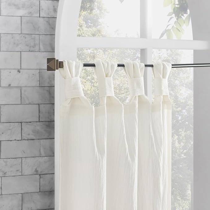 Archaeo Washed Cotton Small Window Twist Tab Cafe Curtains, 52" x 36", Ivory