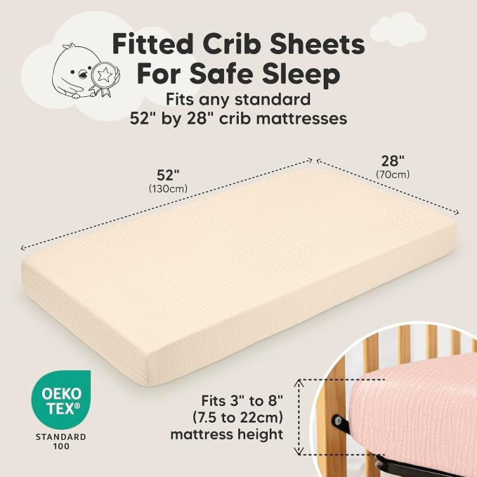 KeaBabies 2-Pack Muslin Crib Sheets for Boys, Girls - 100% Organic Cotton Fitted Baby Crib Mattress Sheet, Soft Breathable Standard Toddler Bed Cover Bedding Set, Neutral, Durable 52x28 (Cameo)