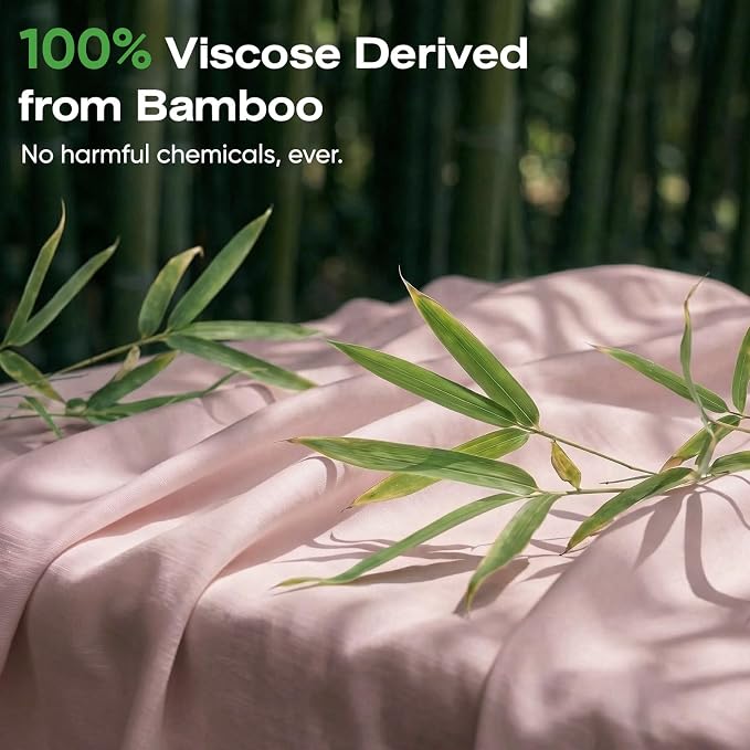 Real 100% Viscose Derived from Bamboo Sheets Set Queen Size, Cooling & Silky Soft for Hot Sleeper, Luxury with Breathable & Moisture Wicking Fabric, 18" Deep Pocket with Corner Straps (Sand, Queen)