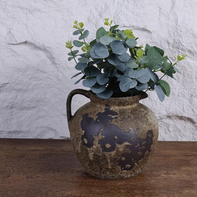 Wabi Sabi Rusty Vintage Vase, 7.9" Tall Wabi Sabi Decor Rustic Farmhouse Pottery Vase for Centerpiece, Textured Pottery Flower Vases for Home Decorative, Table, Living Room, Bedroom, Bathroom, Kitchen