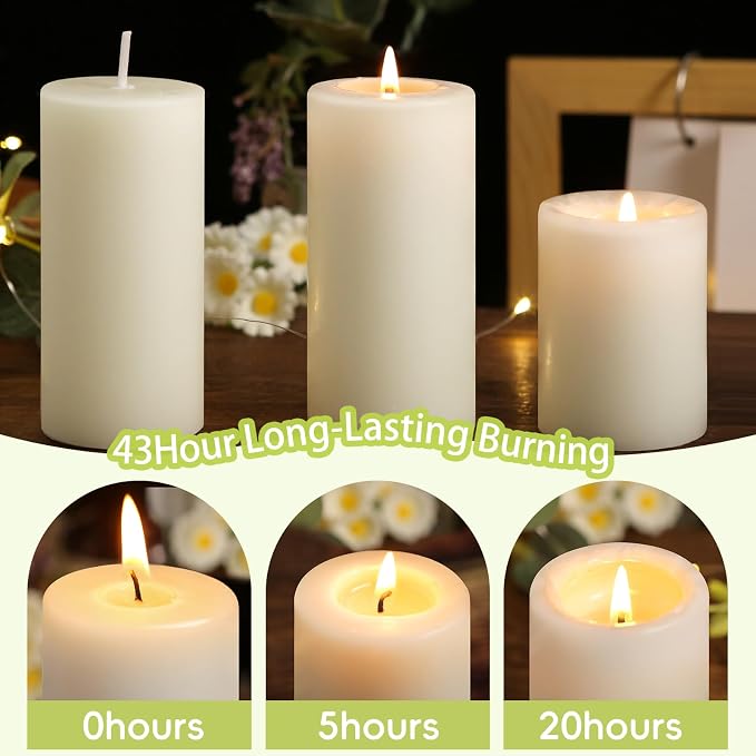 8 Pack Natural Beeswax Pillar Candles,100% Pure Beeswax Candles-344 Hours Long Burning,Off-White Unscented Bees Wax Candles for Home,Prayer,Dripless Smokeless Organic Pillar Candles Bulk-2x4in
