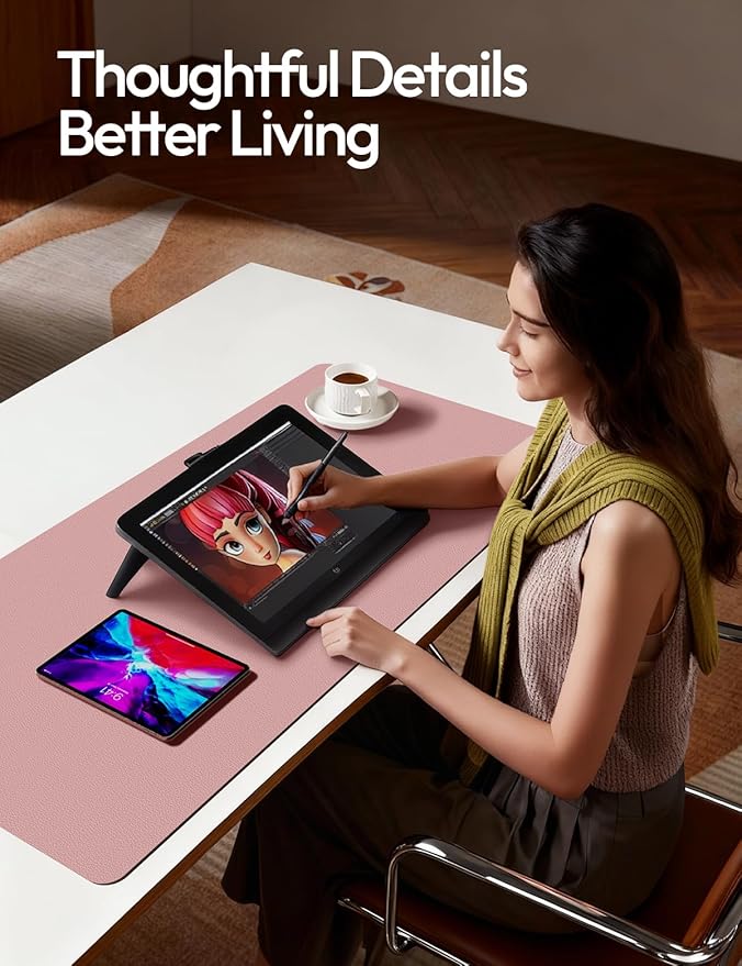 YSAGi Leather Desk Protector, Office Mat, Large Mouse Mat, Non-Slip PU Leather Blotter, Laptop Desk Mat, Waterproof Writing Pad for Office and Home(Pale Mauve, 63" x 24")