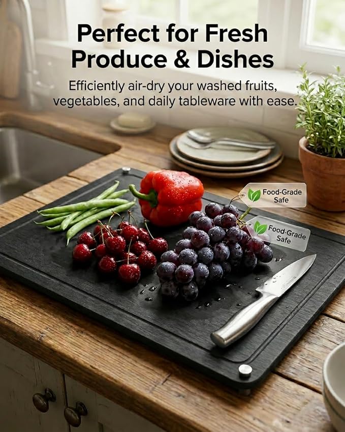 Large Stone Drying Mat for Kitchen Counter - 16”*12” Marble Veining Quick Drying Fast Absorbent Drying Mat, Natural Diatomaceous Earth Dish Drying Mat