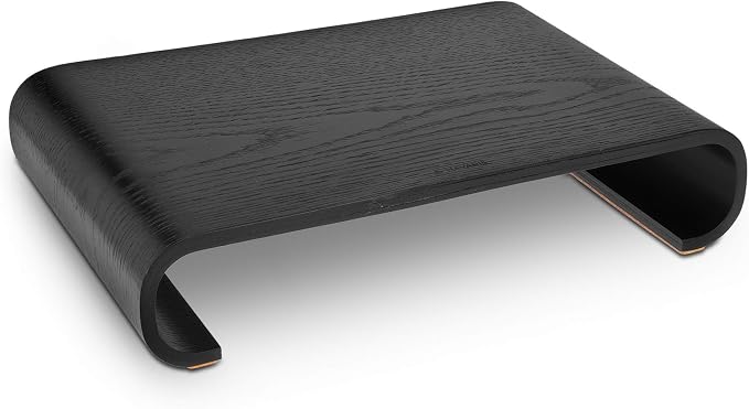 Navaris Wood Monitor Stand Riser - Computer Desk Organizer Desktop Dock Wooden Mount Display for PC TV Screen Notebook Laptop - Oak with Black Stain