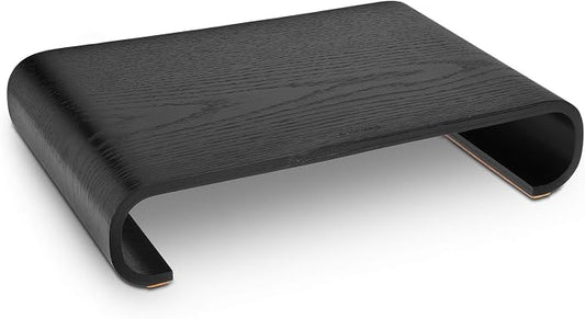 Navaris Wood Monitor Stand Riser - Computer Desk Organizer Desktop Dock Wooden Mount Display for PC TV Screen Notebook Laptop - Oak with Black Stain