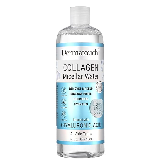 Dermatouch Collagen and Hyaluronic Acid Micellar Water, Daily Toner and Makeup Remover With Vitamin C and Aha/Bha, Nourishing Formula, Gentle for All Skin Types, Clean Skin Care, Made in USA, 16 Fl Oz